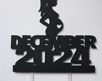 Pregnancy Announcement Cake Topper: Pregnant Silhouette, Custom Date