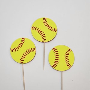 Softball cupcake toppers, softball toppers, softball player cupcake toppers, softball party supplies , set of 12
