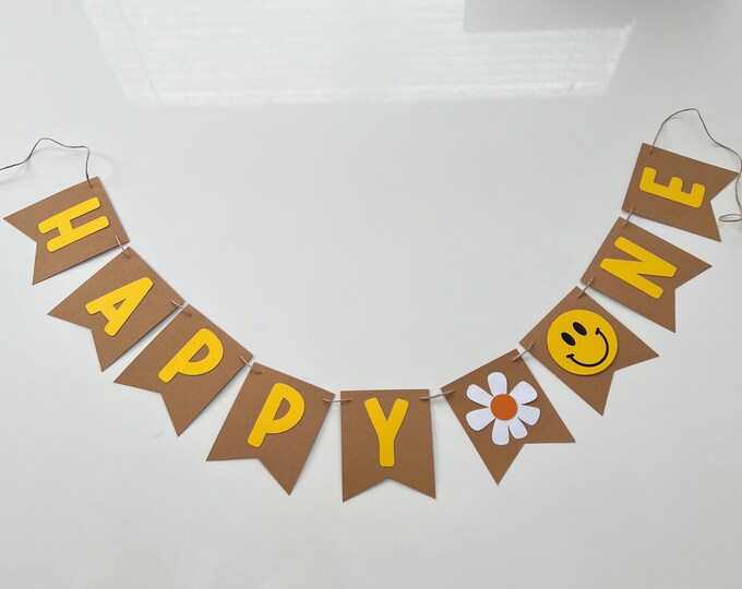 Daisy banner, happy one banner, daisy flower banner, summer flower banner, spring flower banner, happy banner, smiley face banner