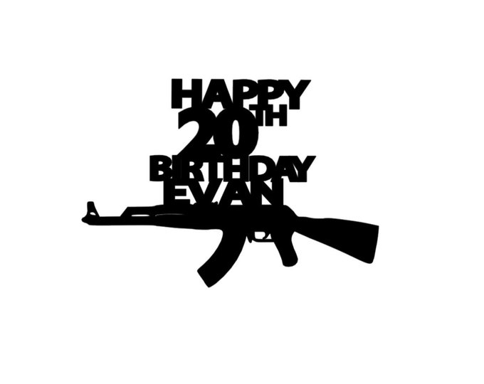Gun cake topper, gun lovers Cake topper, rifle cake topper, Ak 47 cake topper, fun birthday cake topper, fun topper