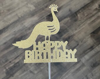Custom Peacock Birthday Cake Topper: Glitter Cardstock