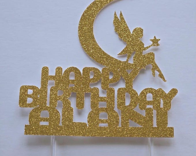 Fairy cake topper, Fairy birthday cake topper, fairy toppers, fairy cake toppers, magical fairy cake topper, fairy on moon cake topper