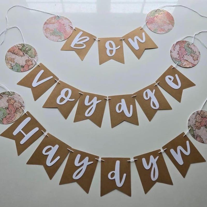 Striscione Decorativo Bon Voyage In Iuta - 2 Pezzi (BON 2m + VOYAGE 2.5m) Per Feste Di Addio, Laurea E Pensionamento