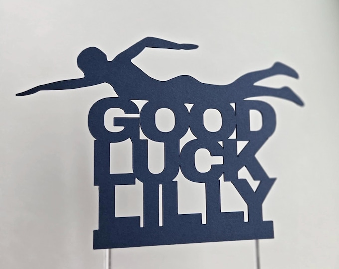 Swimming Birthday Cake Topper: Custom Color Swimmer Party Decor