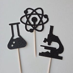 Science cupcake toppers, biology cupcake toppers, microscope cupcake toppers, beaker cupcake toppers, chemistry cupcake toppers, set of 12