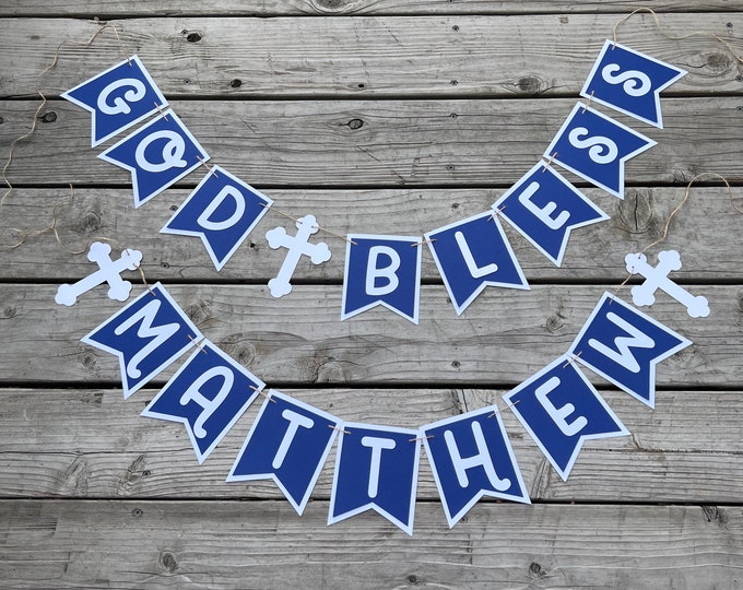 God bless banner, bless banner, christening banner, baptism banner, christening party decorations, baptism celebration banner,