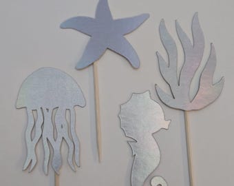Under the Sea Cupcake Toppers: Seahorse, Jellyfish, Starfish - Set of 12