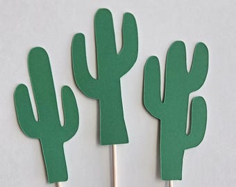 Cactus Cupcake Toppers: Paper Cactus Party Decorations (Set of 12)