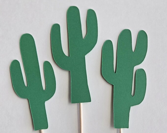 Cactus Cupcake Toppers: Paper Cactus Party Decorations (Set of 12)