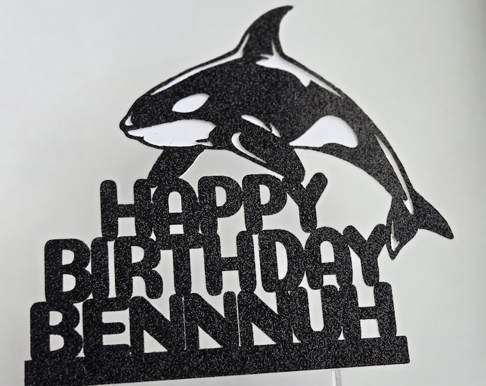 Orca Birthday Cake Topper, Glitter Cardstock, Whale Party Decor