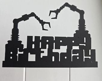 Robot Birthday Cake Topper: Glitter Cardstock, Customizable Colors