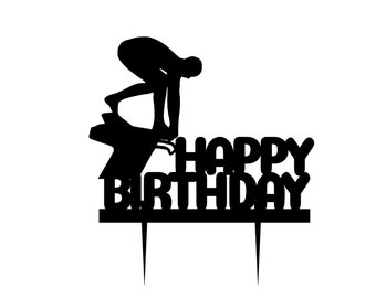 Swimmer Birthday Cake Topper: Customizable Colors