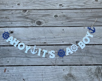 Ahoy It's A Boy Banner: Nautical Baby Shower Decor