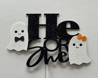 Halloween Ghost Gender Reveal Cake Topper: He or She