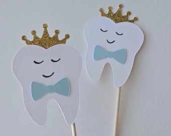 Tooth Cupcake Toppers: First Tooth Party Decorations, Set of 12