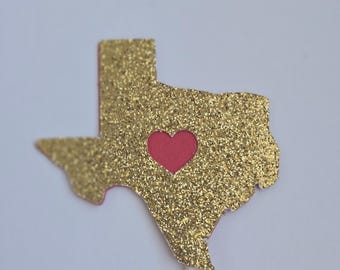 Texas Cupcake Toppers: Glitter State with Heart, Set of 12