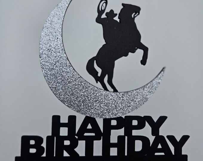 Cowboy Birthday Cake Topper: Horse & Moon Silhouette