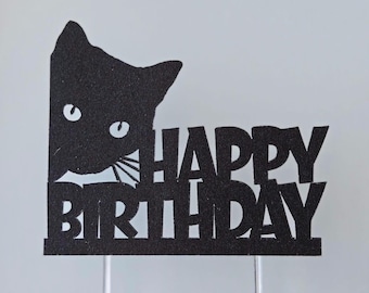 Black Cat Birthday Cake Topper: Cat Lover Party Decor