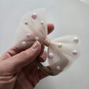 Tulle Baby Headband: Elegant Pearl Bow, Stretchy Nylon Band