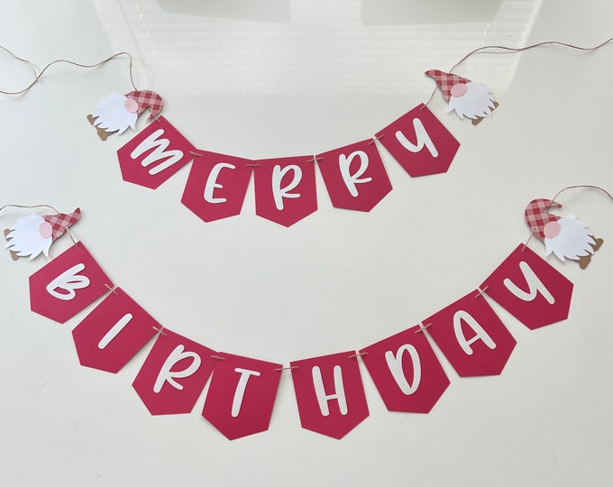 Christmas banner, merry Christmas banner, merry banner, gnome banner, gnome birthday banner, merry birthday banner,Christmas Birthday banner