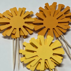 Sun Cupcake Toppers: Sunny Yellow Paper Decorations (Set of 12)