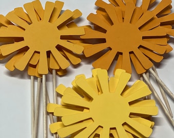 Sun cupcake toppers, sunny cupcake toppers, sunshine cupcake toppers, little sunshine cupcake toppers, sunny toppers, sun party decorations