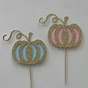 Pumpkin gender reveal cupcake toppers, Pumpkin cupcake toppers, Thanksgiving gender reveal cupcake toppers, fall gender reveal decorations