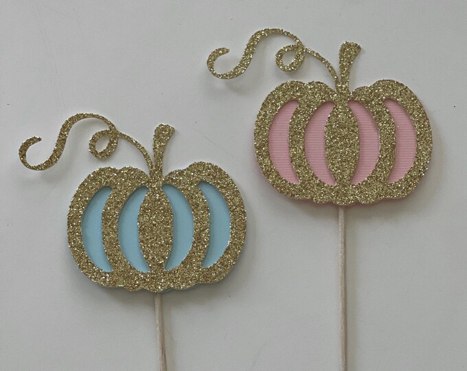 Pumpkin gender reveal cupcake toppers, Pumpkin cupcake toppers, Thanksgiving gender reveal cupcake toppers, fall gender reveal decorations