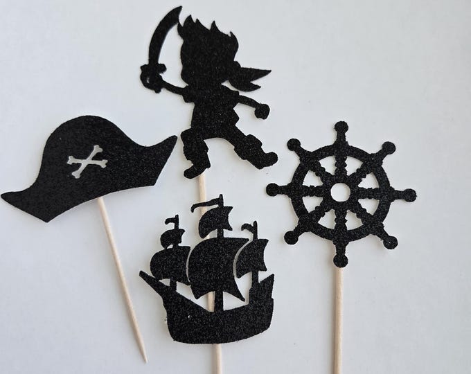 Pirate Cupcake Toppers: Ship, Wheel, Hat, Boy - Party Decorations