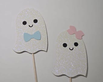 Halloween gender reveal cupcake toppers, gender reveal cupcake toppers, ghost cupcake toppers,fall gender reveal toppers, set of 12 toppers