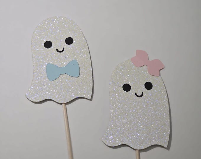 Halloween gender reveal cupcake toppers, gender reveal cupcake toppers, ghost cupcake toppers,fall gender reveal toppers, set of 12 toppers