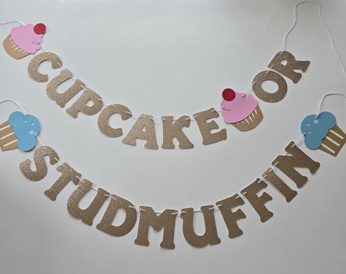 Cupcake or Stud Muffin Banner: Gender Reveal Party Decor