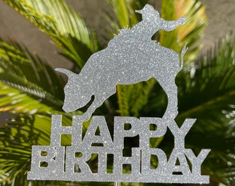 Bull Riding Birthday Cake Topper: Rodeo Party Decor