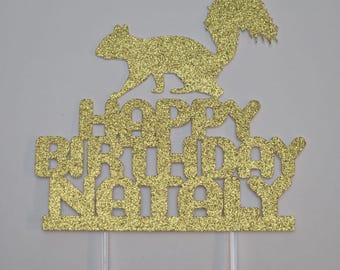 Squirrel Birthday Cake Topper: Glitter Party Decoration