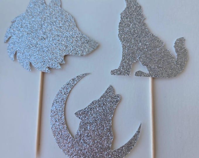 Wolf cupcake toppers, wolf toppers, howling wolf cupcake, wolf cake toppers, wolf toppers, wolf cake topper, set of 12
