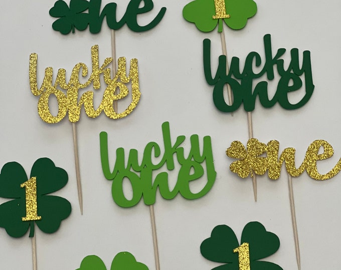 St Patricks first birthday cupcake toppers, clover cupcake toppers, shamrock cupcake toppers, s lucky one cupcake toppers, lucky one toppers