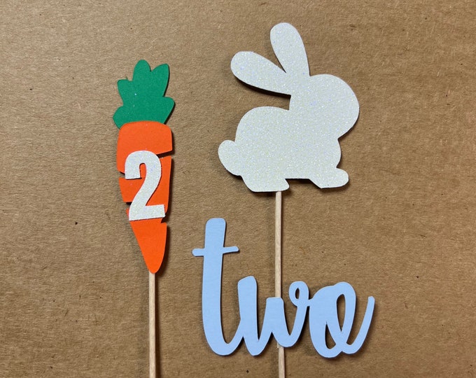 Easter birthday cupcake toppers, Easter cupcake toppers, Easter toppers, bunny cucpake toppers, second birthday cupcake toppers, 2nd bday to
