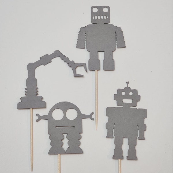 Robot cupcake toppers, Robotic cupcake toppers, Robot toppers, Robot cake toppers, Robot party decorations, set of 12