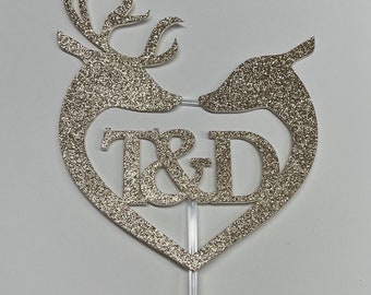 Buck and Doe Anniversary Cake Topper: Hunting Wedding Decor