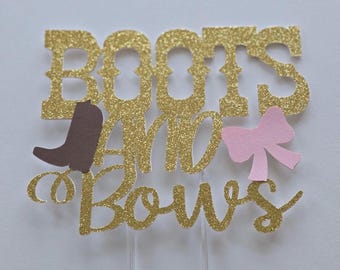 Cowgirl gender reveal cake topper, cowgirl girl reveal cake topper, western gender reveal cake topper, boots and bows cake topper
