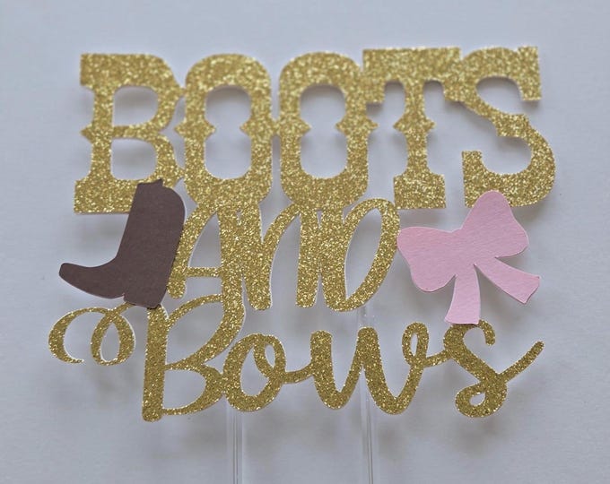 Cowgirl gender reveal cake topper, cowgirl girl reveal cake topper, western gender reveal cake topper, boots and bows cake topper