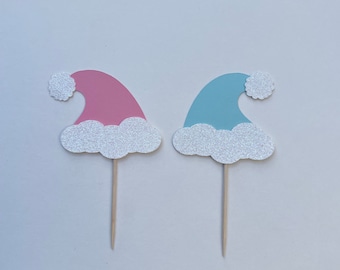 Christmas Gender Reveal Cupcake Toppers: Santa Hat Theme