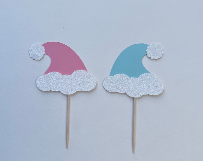 Christmas gender reveal cupcake toppers, gender reveal cupcake toppers, santa hat cupcake toppers, gender reveal toppers,santa gender reveal