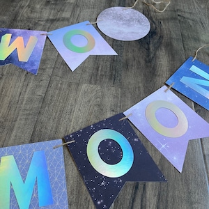 Space banner, Moon banner, two the moon banner, moon birthday banner, space birthday banner, space birthday party banner, outer space party immagine 3