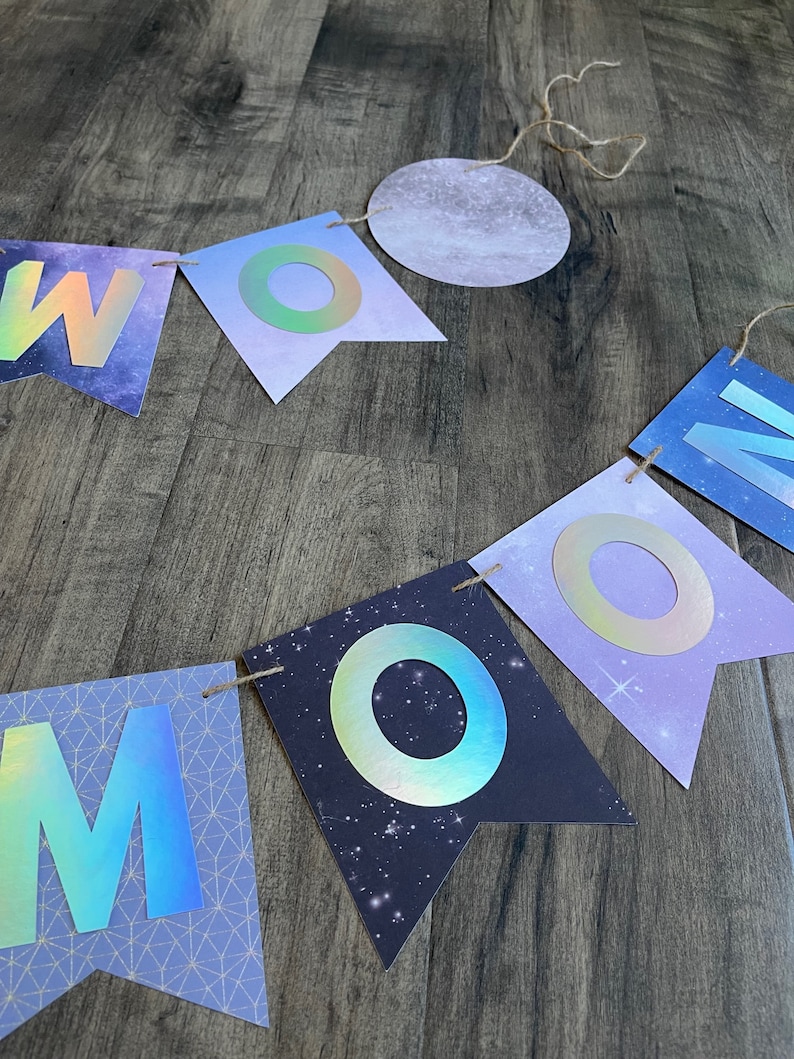 Space banner, Moon banner, two the moon banner, moon birthday banner, space birthday banner, space birthday party banner, outer space party immagine 3