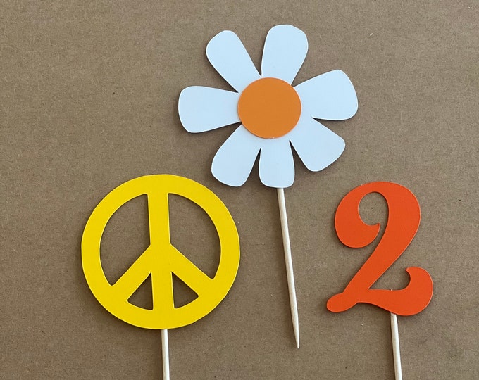 Peace cupcake toppers, peace sign toppers, groovy cupcake toppers, two groovy cupcake toppers, groovy one cupcake toppers, set of 12