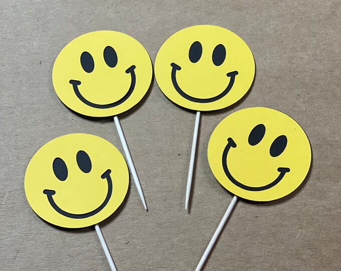 Smiley cupcake toppers, smiley face cupcake toppers, groovy cupcake toppers, two groovy cupcake toppers, groovy one cupcake toppers