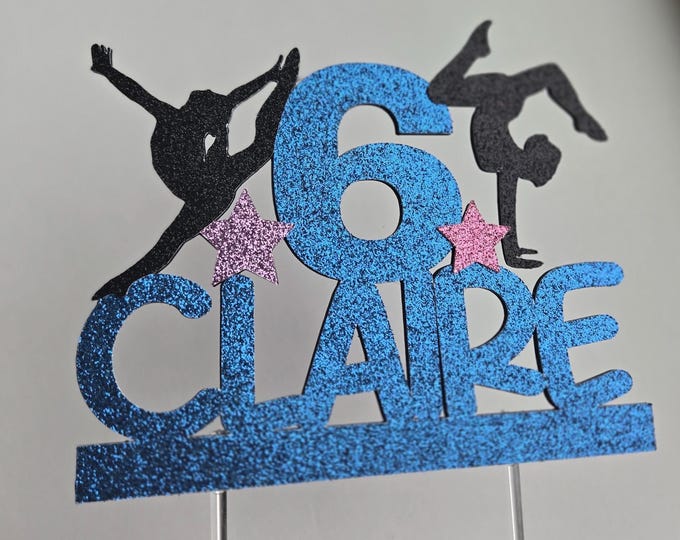Gymnastics Birthday Cake Topper: Sparkle Paper, Rhythmic Gymnast