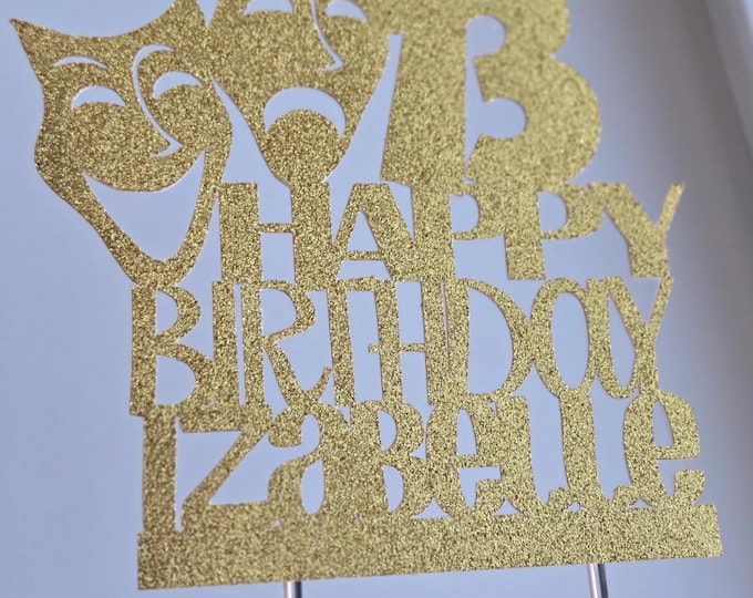 Theatre Birthday Cake Topper: Glitter Drama Masks