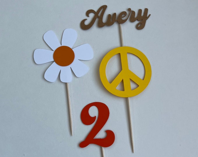 Peace cupcake toppers, peace sign toppers, groovy cupcake toppers, two groovy cupcake toppers, groovy one cupcake toppers, set of 12